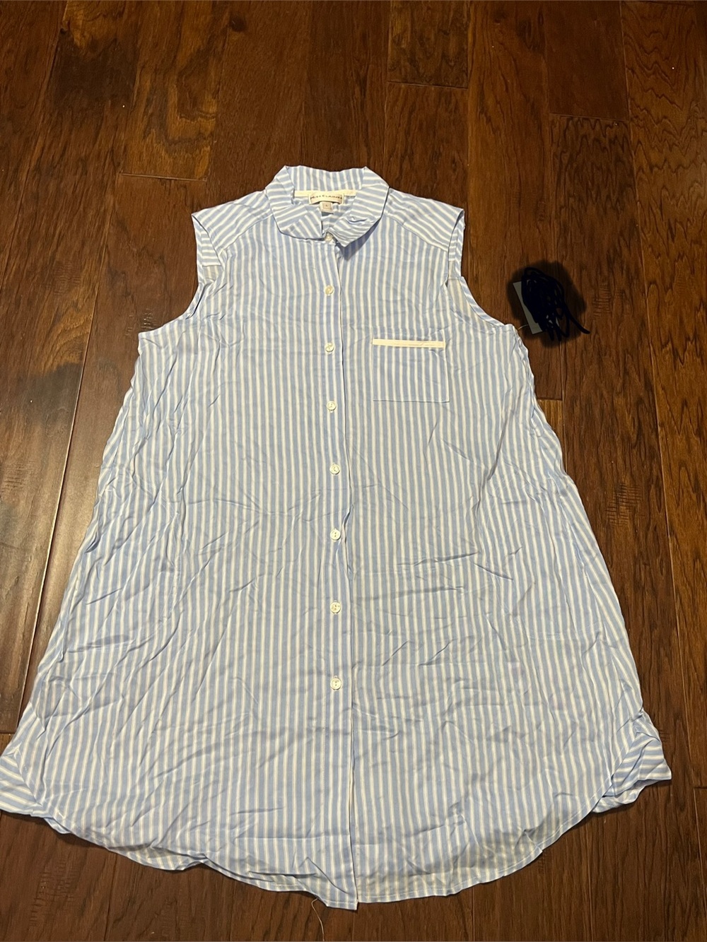 Miss Elaine Blue Stripe Sleeveless Sleep Shirt, Size Large